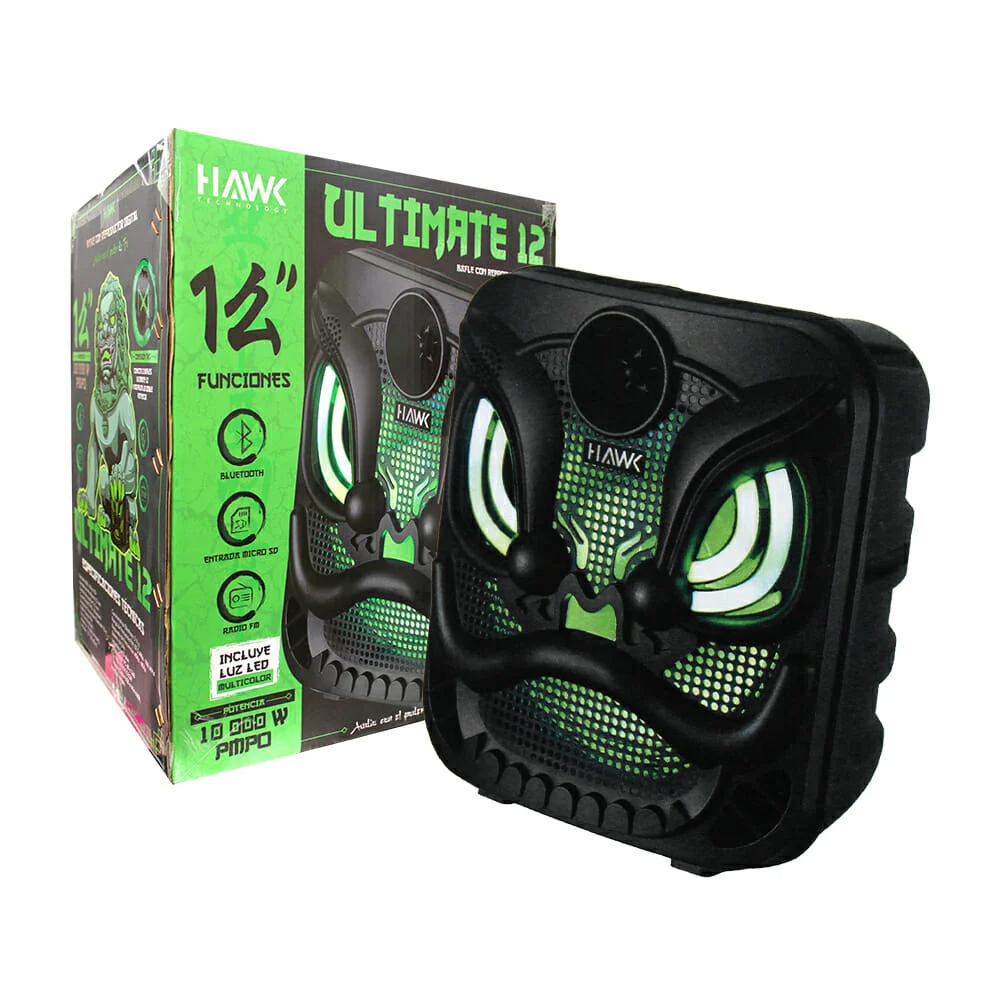 Bafle bocina hawk bluetooth de 12 pulgadas con conexión tws, luz y ranuras para sd y usb / ultimate 12