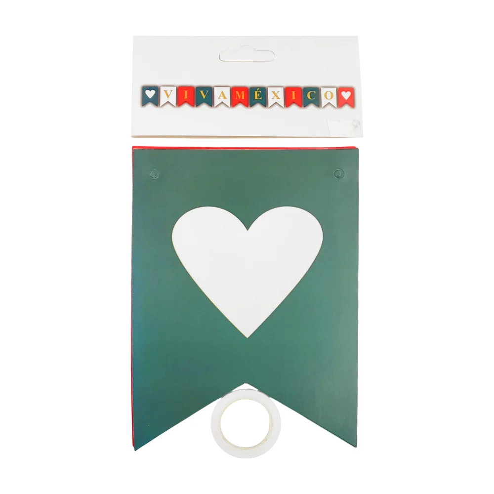 Banner - banderín colgante viva méxico con corazones / bt-2829
