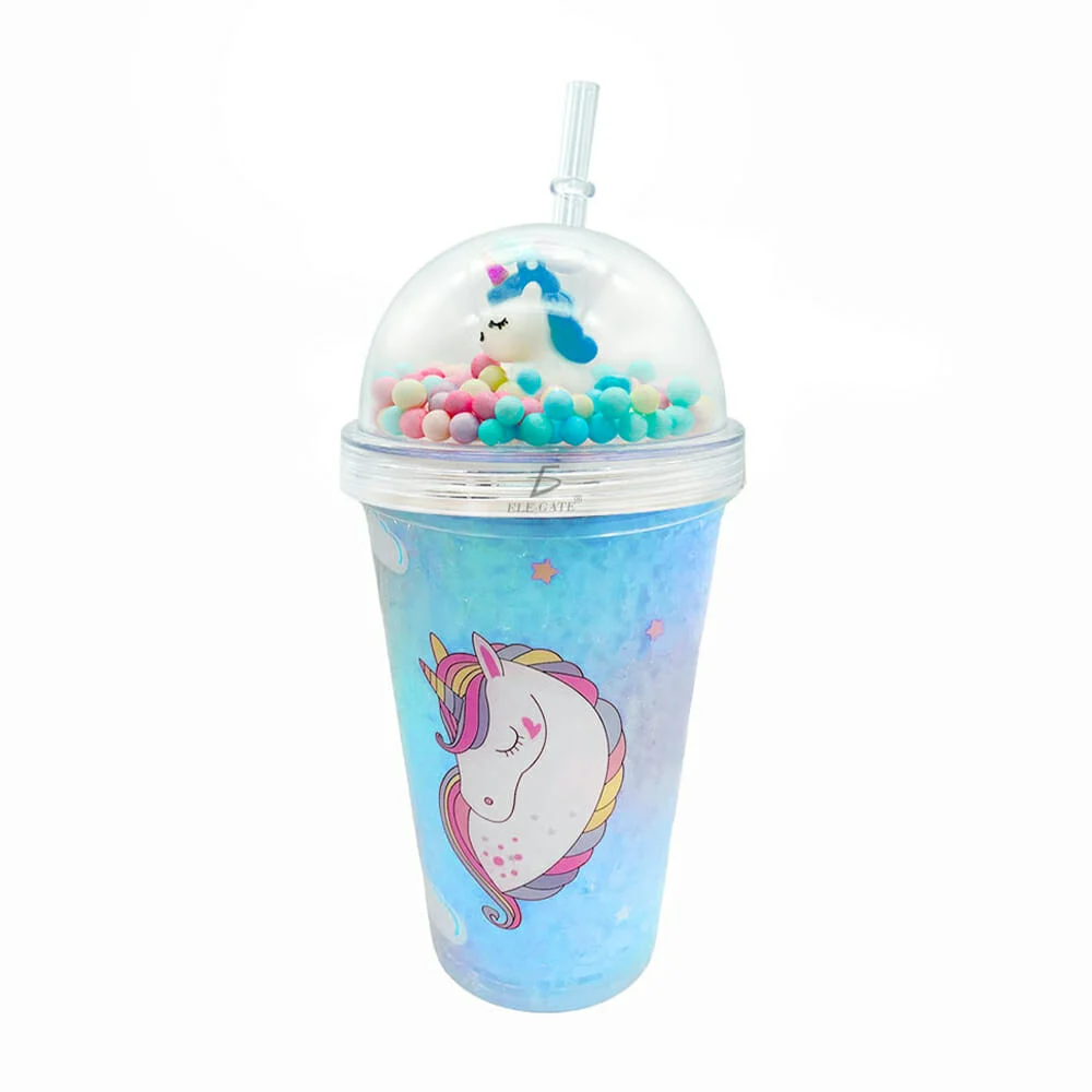 Vaso de acrílico + popote y tapa con diseño de unicornio multicolor