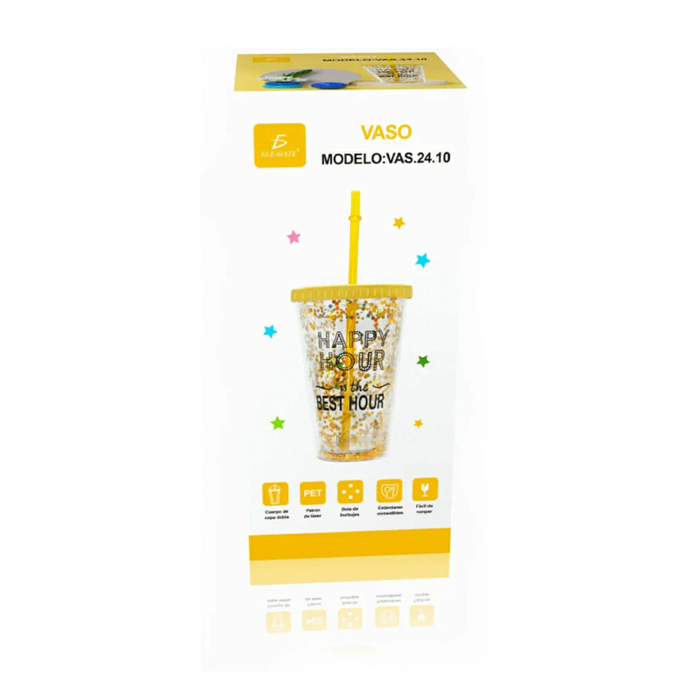 Vaso de acrílico + tapa y popote con fr...