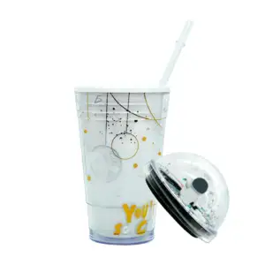 Vaso de acrílico con popote y tapa con diseño de planeta cósmico + as…