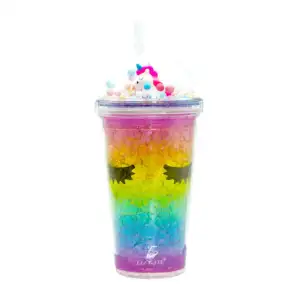 Vaso de acrílico + tapa y popote con diseño arcoíris con unicornio