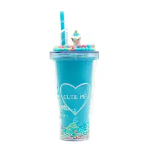 Vaso de acrílico + popote y tapa con diseño de unicornio