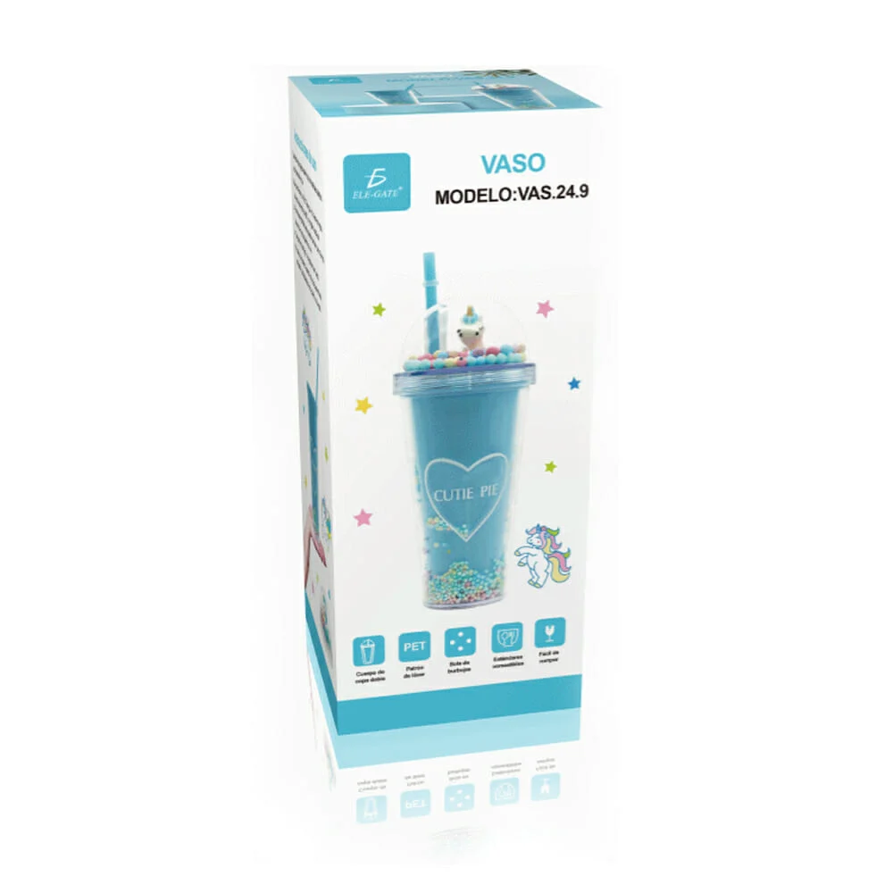Vaso de acrílico + popote y tapa con di...