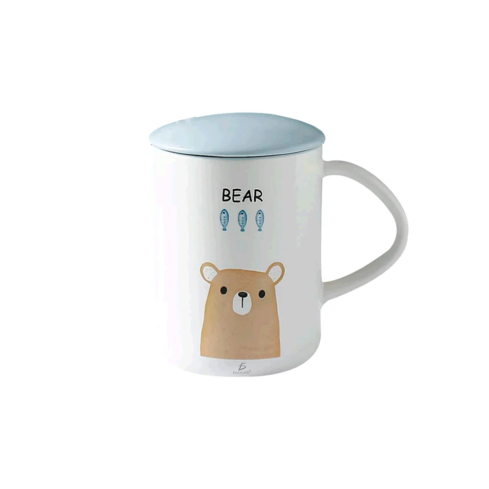 Taza de cerámica con diseño de animales + tapa y cuchara, variedad de modelos