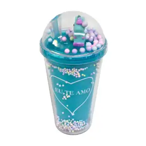 Vaso de acrílico con bolitas + tapa con diseño de unicornio / vaso-11…