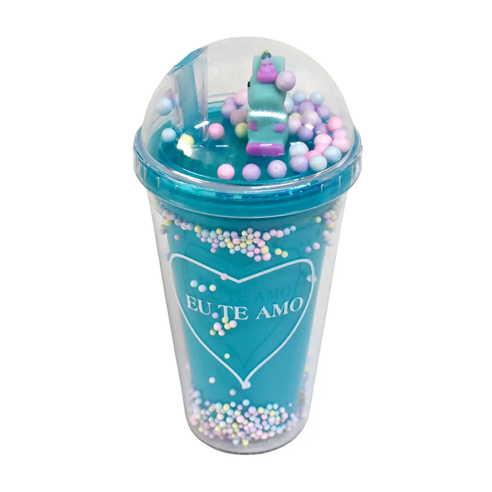 Vaso de acrílico con bolitas + tapa con diseño de unicornio / vaso-11 / R987