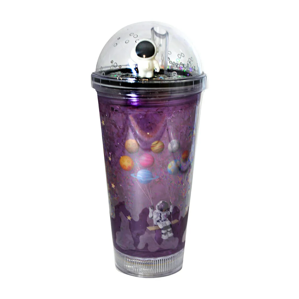 Vaso de acrílico con luz led y diseño de astronauta / unicornio / sirena
