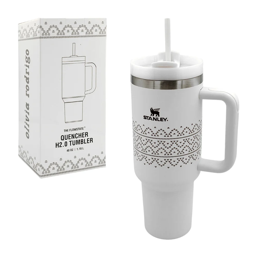 Termo de acero inoxidable de 40oz con asa, estampado de pétalos, variedad / sw40
