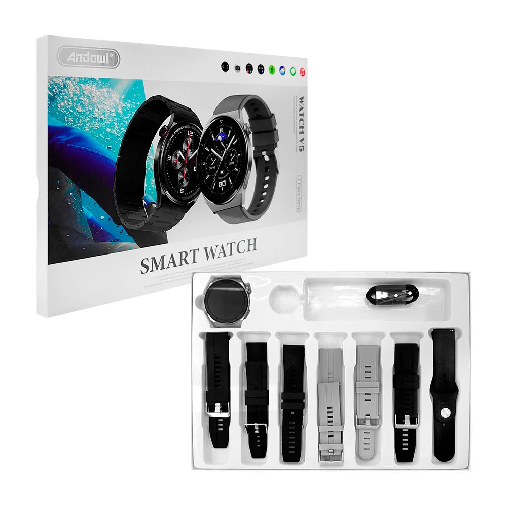 Smart watch v5 redondo con 7 correas int...