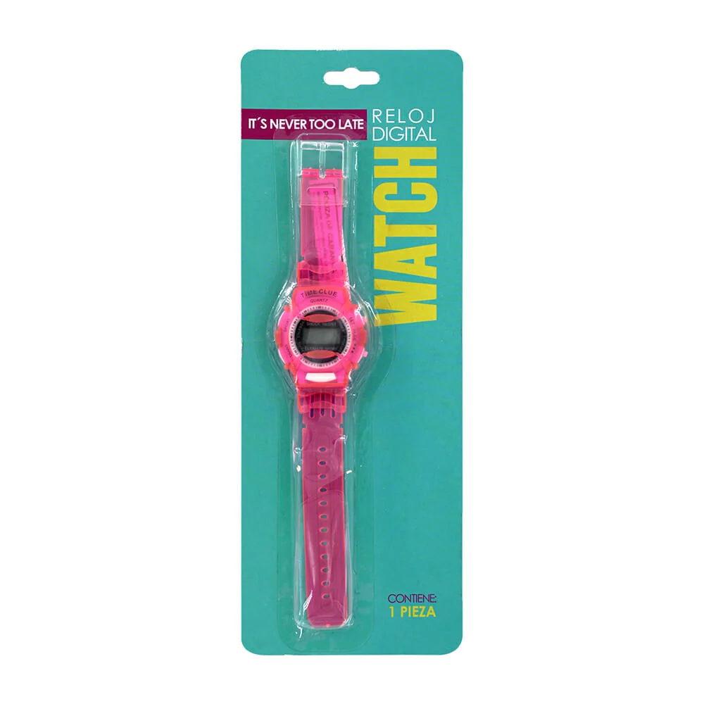 Reloj watch digital redondo liso color rosa / wf157-r1