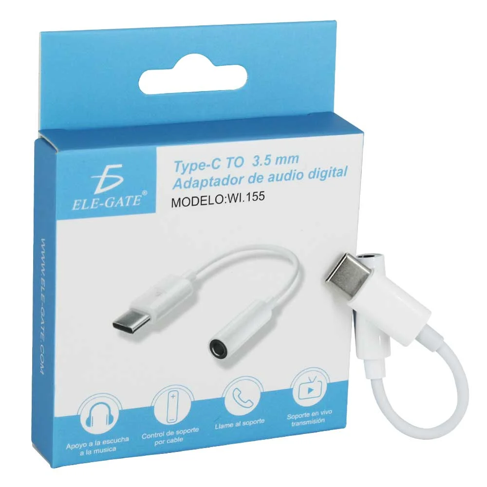 Cable adaptador de audio de entrada tipo c a salida jack de 3.5mm / wi.155