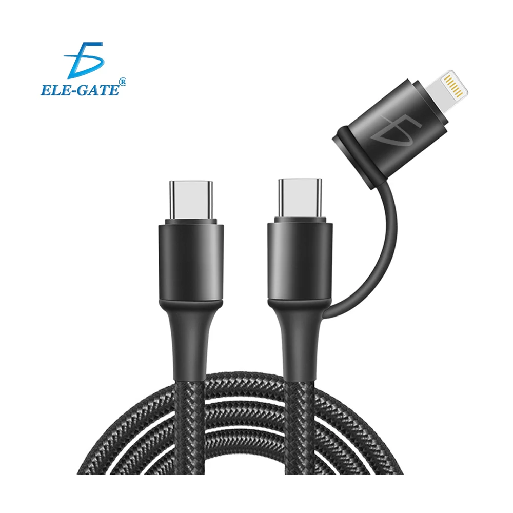 Cable de cordon trenzado de 1 metro de tipo c a tipo c con adaptador a lighting / wi.187
