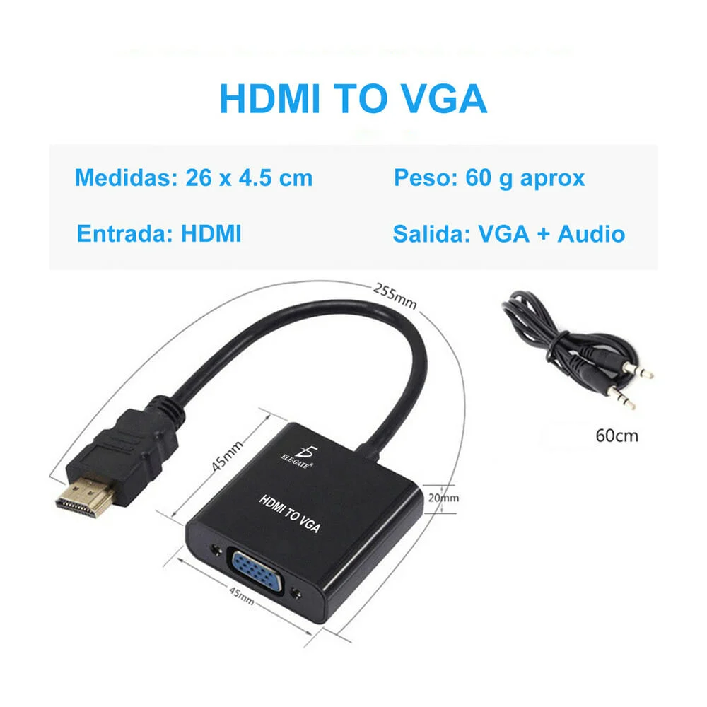 Cable Adaptador Convertidor Hdmi A Vga A...