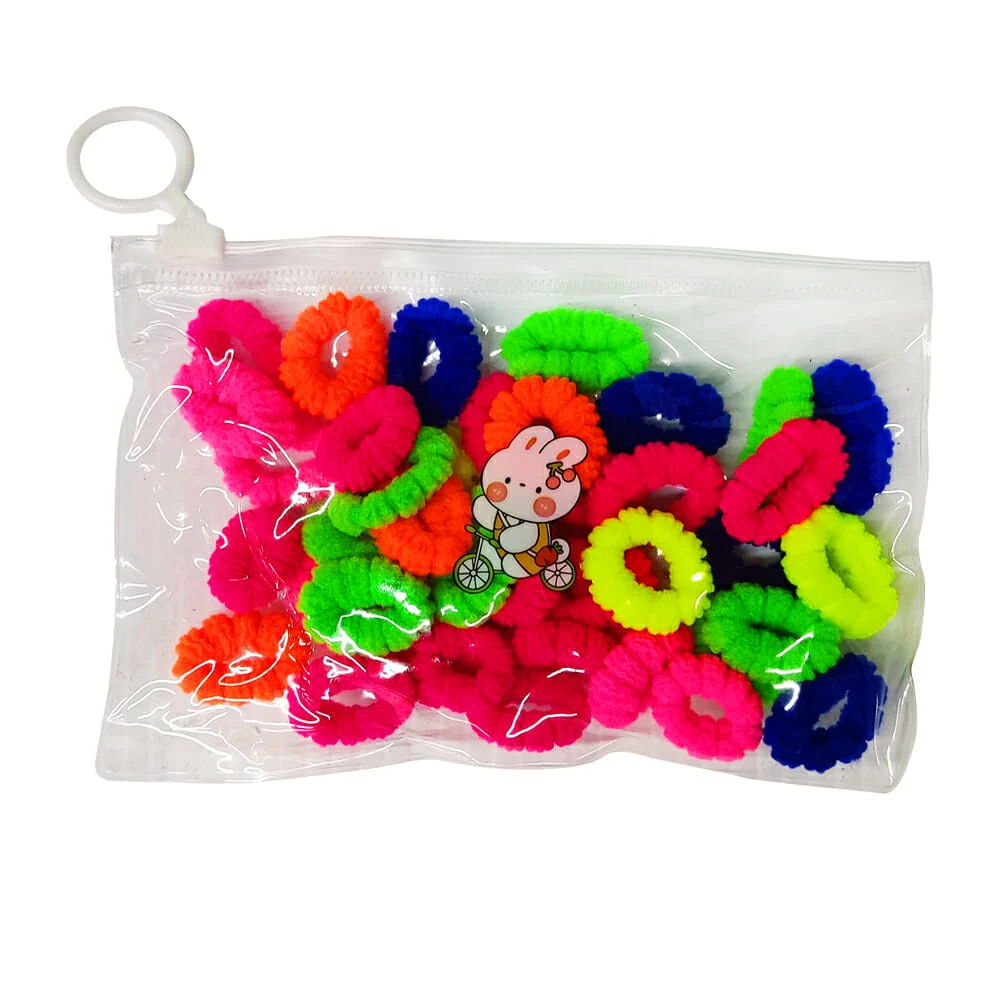 Bolsa transparente tipo ziploc con 40 donas / ligas pequeñas para el cabello, variedad de colores / R1224