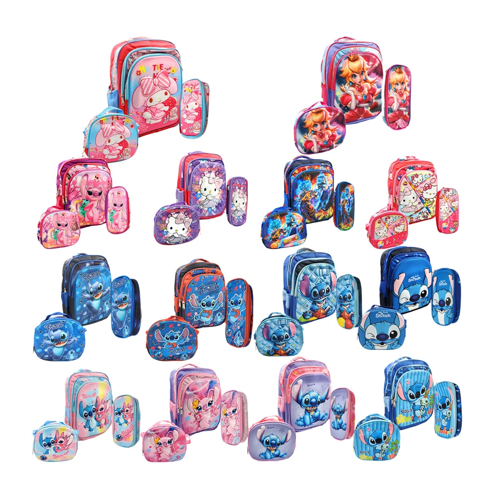 Mochila escolar infantil con luz 3 compartimentos lonchera y lapicera, diseño 3d