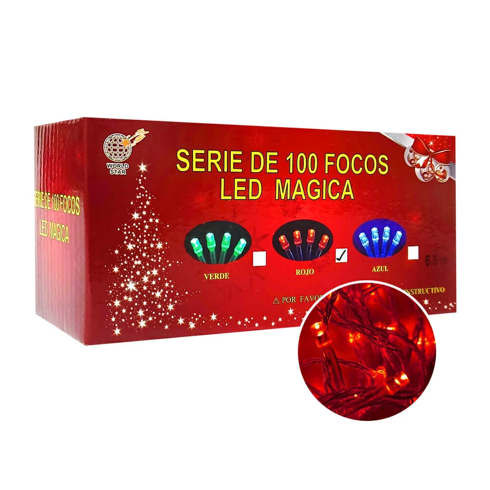 Serie mágica de cable rojo con 100 focos led de luz roja 6.5 metros / ws-1753-r