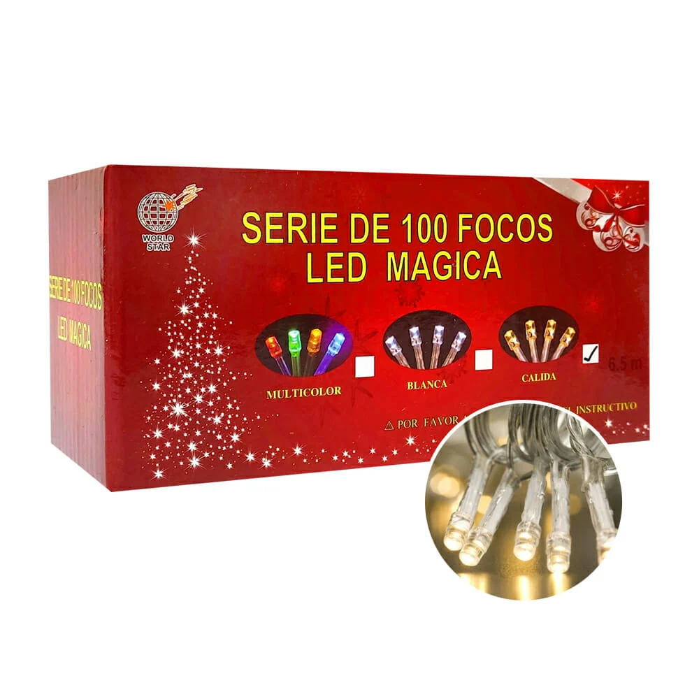 Serie mágica de cable transparente con 100 focos led de luz cálida 6.5 metros / ws-1753-w