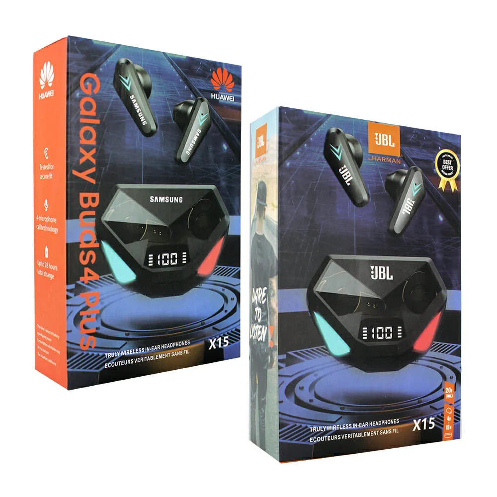 Audífonos inalámbricos bluetooth gamer con estuche indicador de carga y luz, variedad de diseños / x15