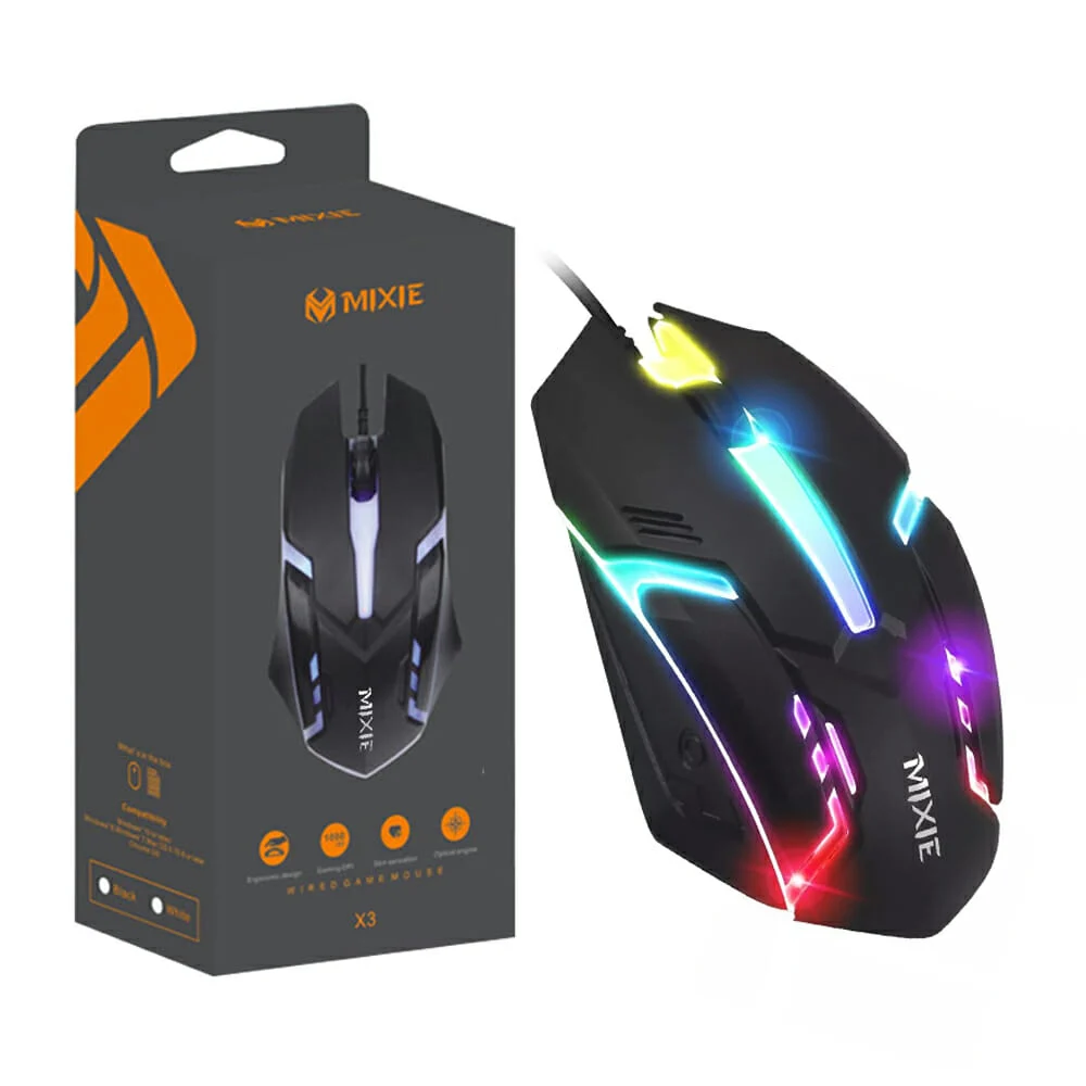 Mouse gamer alámbrico mixie con luz rgb, 500hz, 1000dpi, variedad de colores / x3