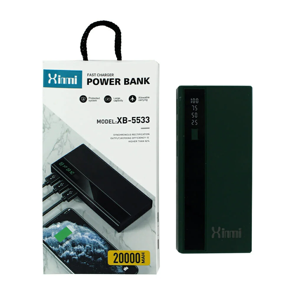 Power bank batería portátil xinmi con indicador de batería, 3 puertos usb y capacidad de 20000mah, variedad de colores / xb-5533