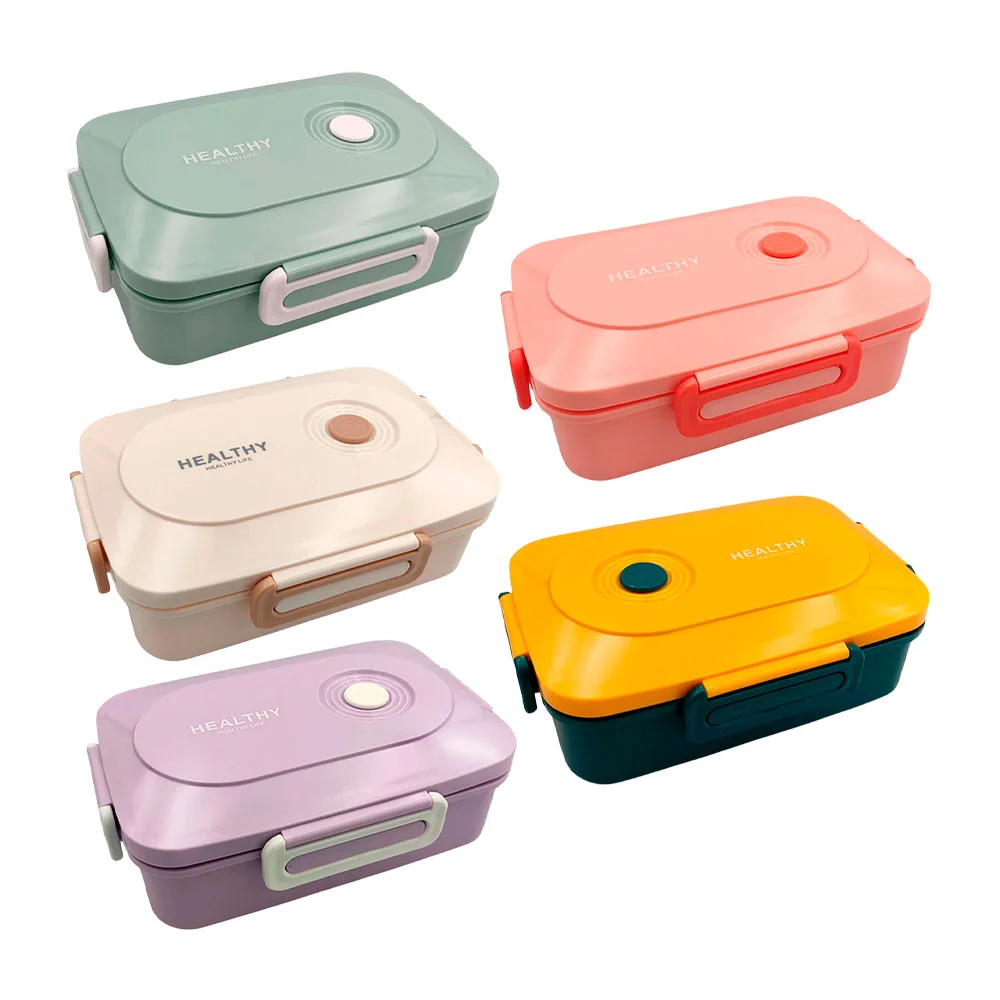 Tupper rectangular, 3 compartimentos, con tapa con válvula y cubiertos