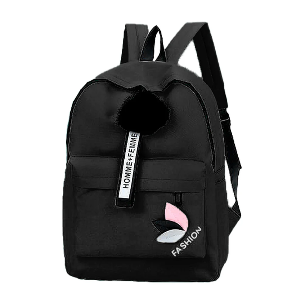 Mochila mediana con 2 compartimentos, llavero con pompon y banda con frase homme + femme, variedad de colores / polaqi / xc-03