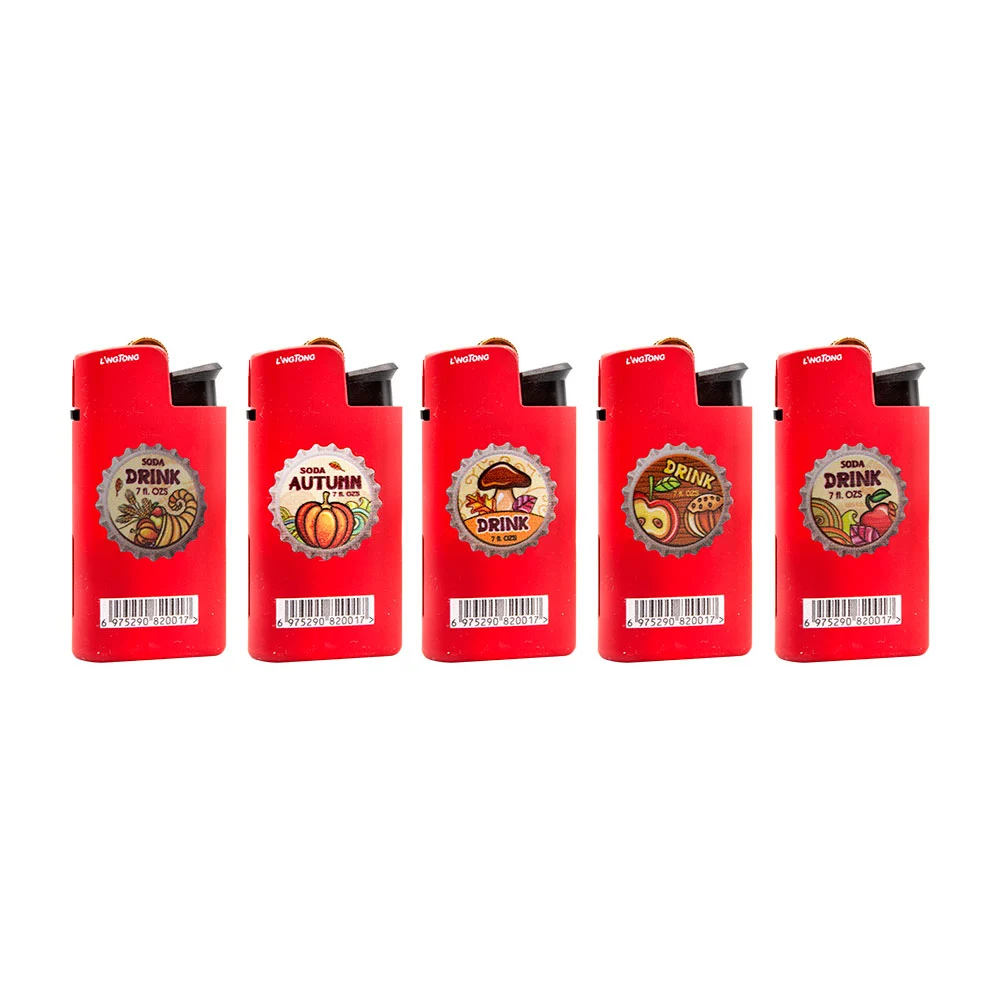 1 Encendedor pequeño metálico rellenable con ajuste de potencia y estampado / x5