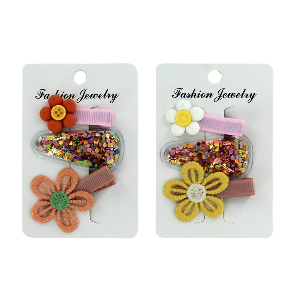 Blíster 3 broches con decoración de flor y encapsulado de bolitas tornasol / fashion jewelry R387