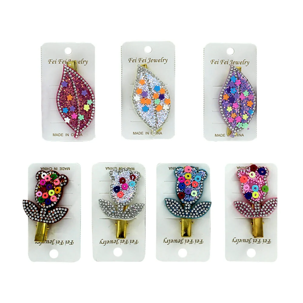 Broche o pasador para el cabello, en forma de hoja o flor, con pedrería, variedad de diseños y colores / XH210596 / R0X382