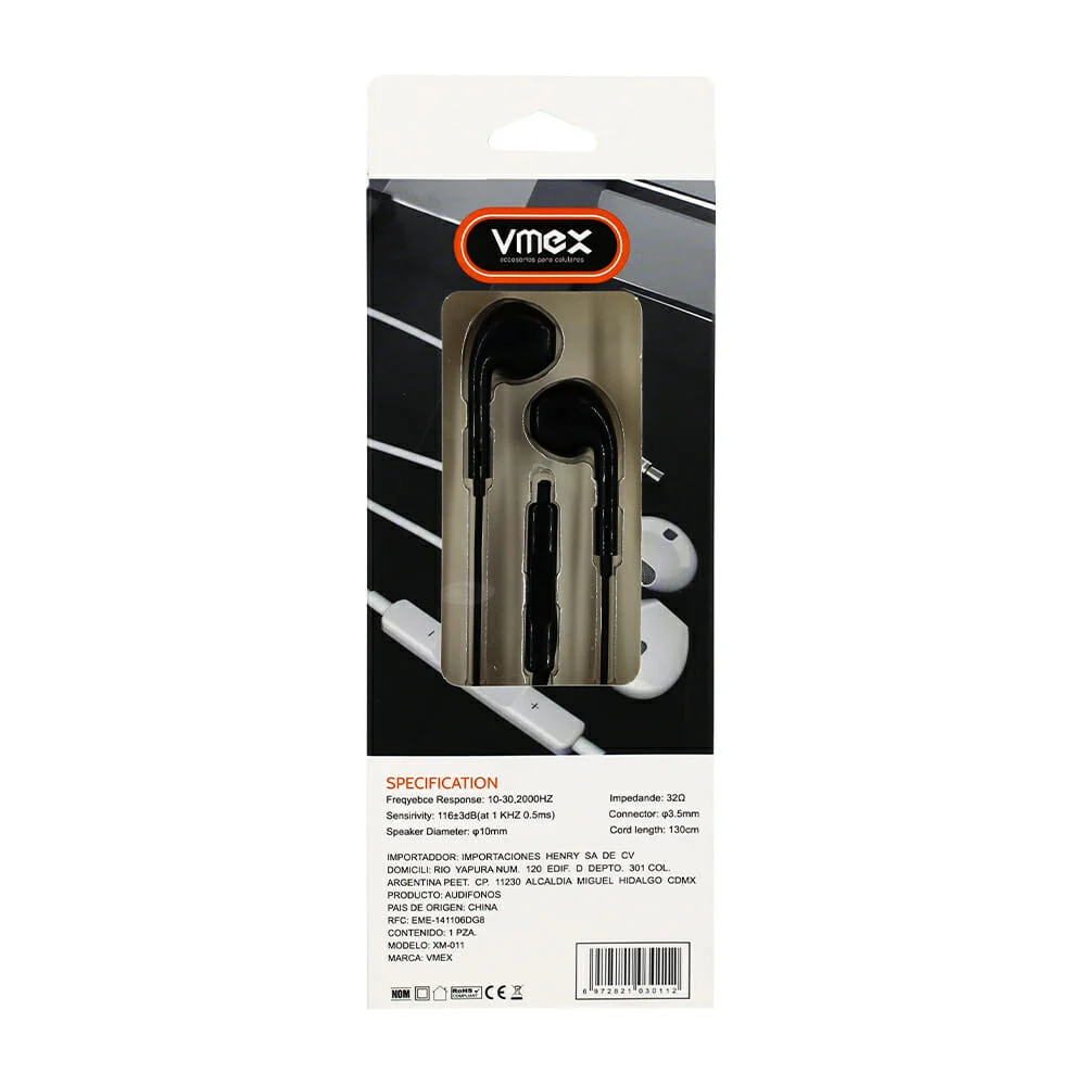 Audífonos alámbricos tipo earphones co...
