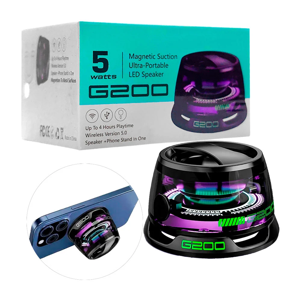 Mini bocina circular inalambrica con luz rgb y con iman, variedad de colores / g200 / xm-7109