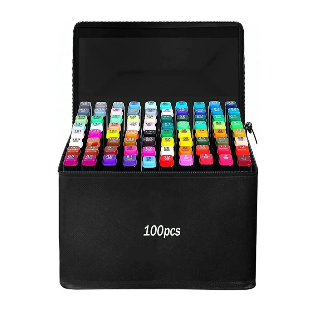 Estuche con 100 marcadores plumones dobl...