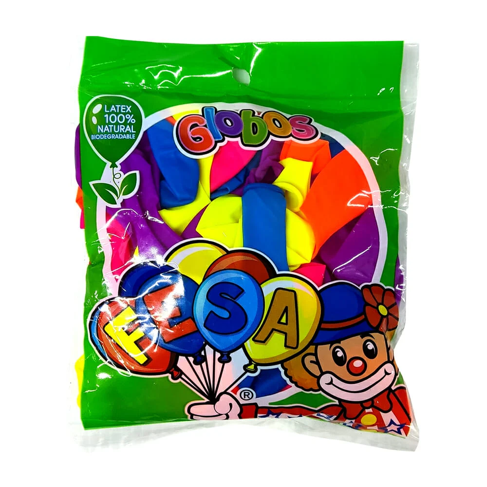 Paquete de 50 globos fesa color neón de látex no.9 / 478525