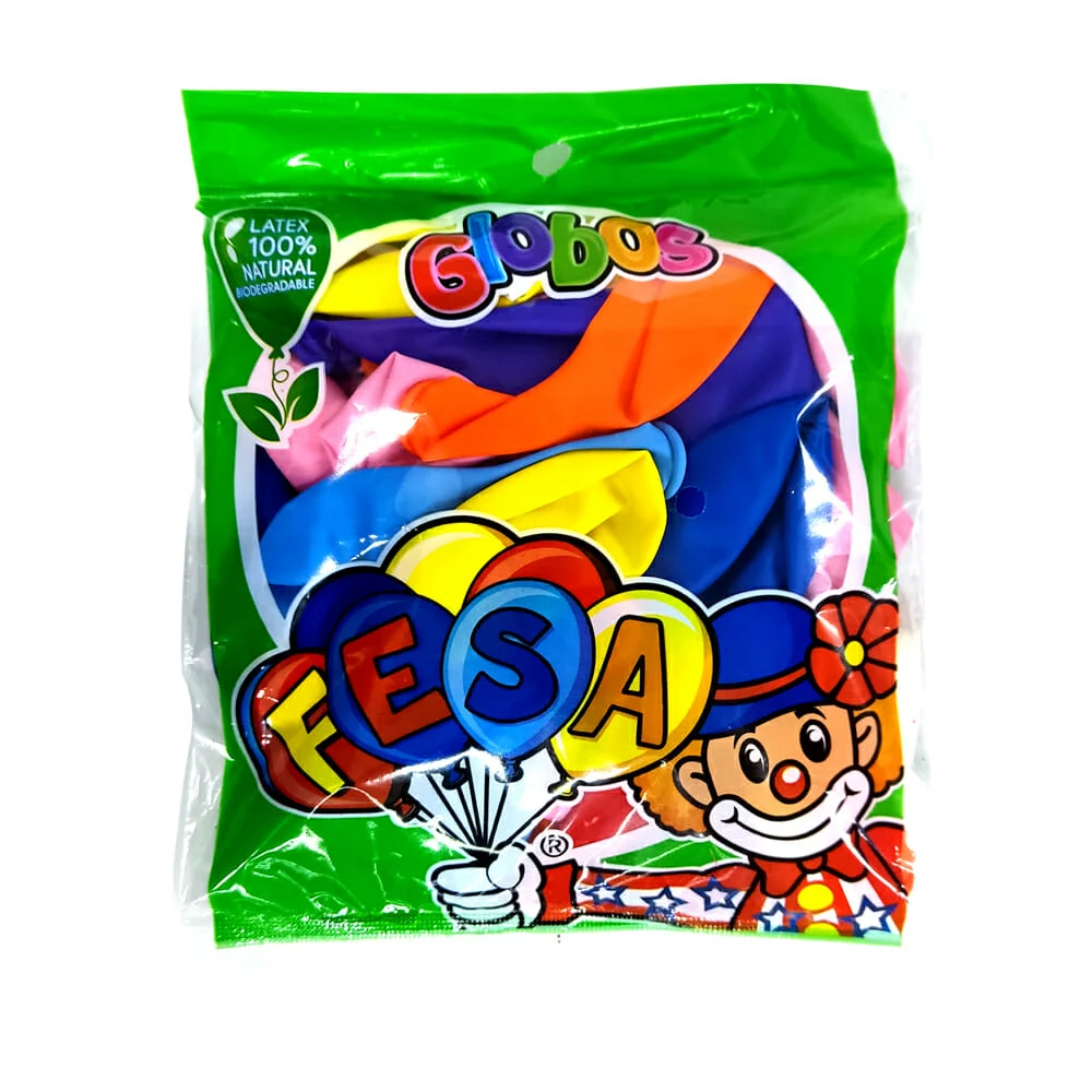 Paquete de 50 globos fesa versión estandar de látex no.9 colores surtidos / 479188