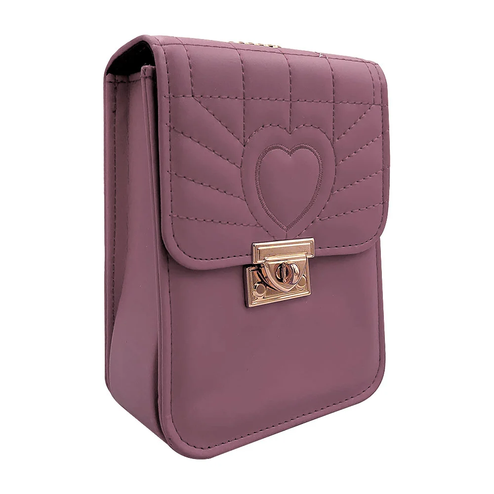 Bolsa de mano para dama, piel sintética con bordado de corazón, líneas y cuadros