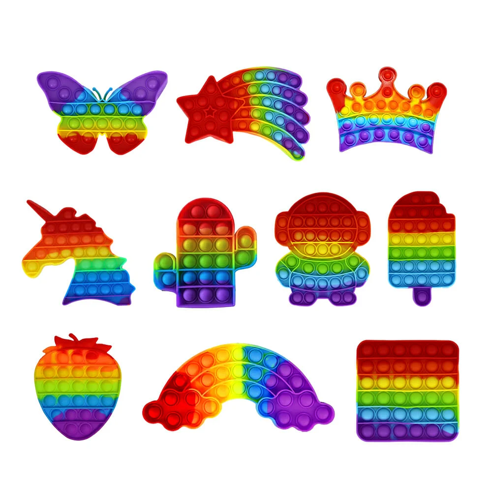 1pza Juguete sensorial antiestrés tipo pop it de silicona multicolor, variedad de modelos / msxf-01 / bk788 / toy489 / deke-1 / R470