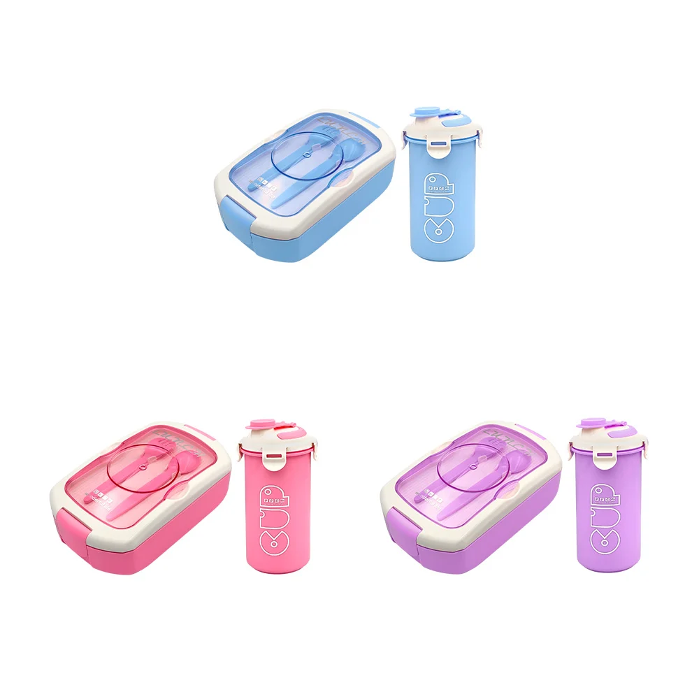 Juego de tupper rectangular con cubiertos + botella de 400ml / yz-290053