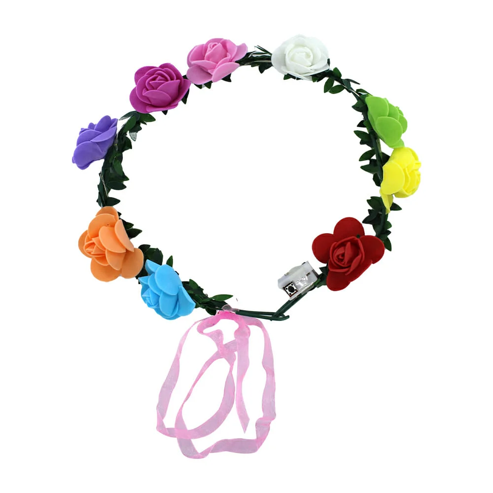 Corona de flores con luz, base color verde zfi-0049