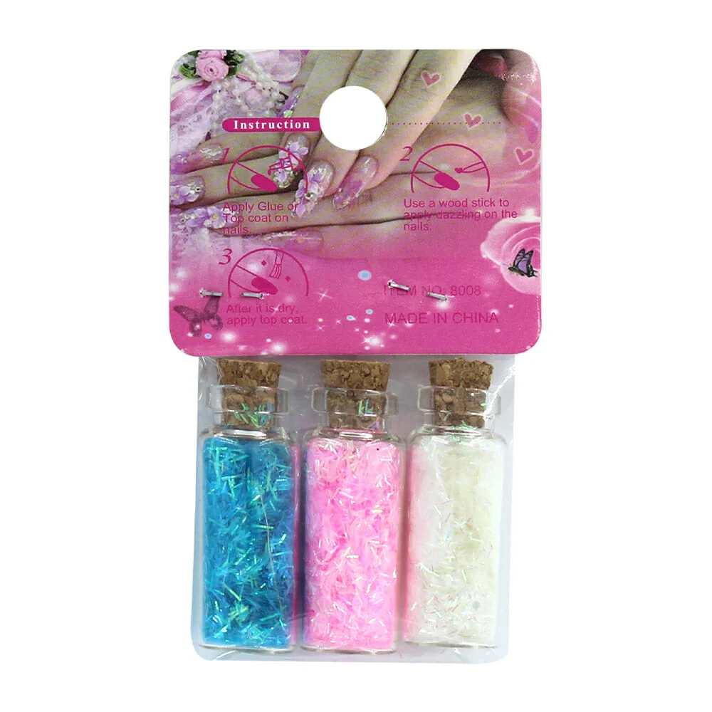 Paquete de 3 mini frascos con decoración para uñas, variedad de diseños / popular manicure accessesories / R773 / y-147