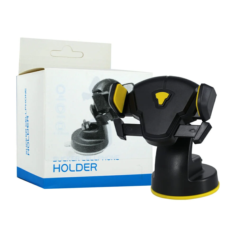 Soporte ajustable universal de plástico con ventosa para teléfono celular y con detalles en amarillo / sucker cellphone holder / zj239