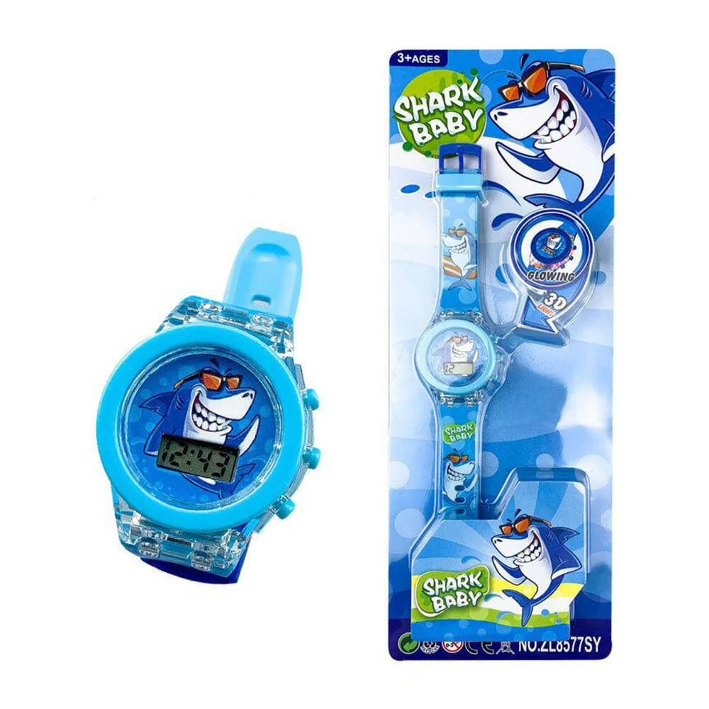 Reloj digital infantil con luz y diseño de shark baby