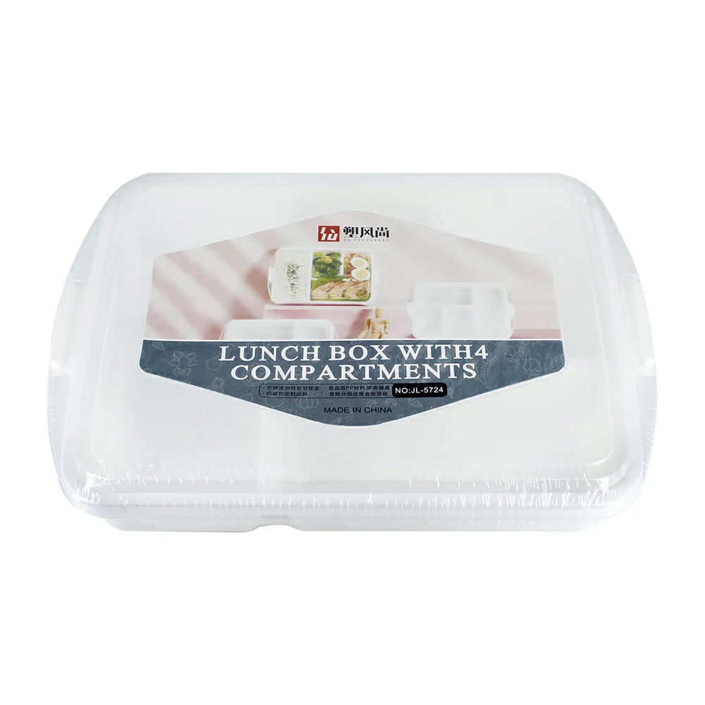 Tupper rectangular de plástico con 4 compartimientos, variedad de colores / jl-5724