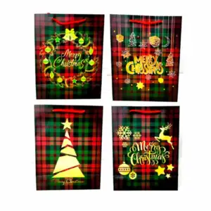 1pza Bolsa navideña de regalo merry christmas con diseño de cuadros z…