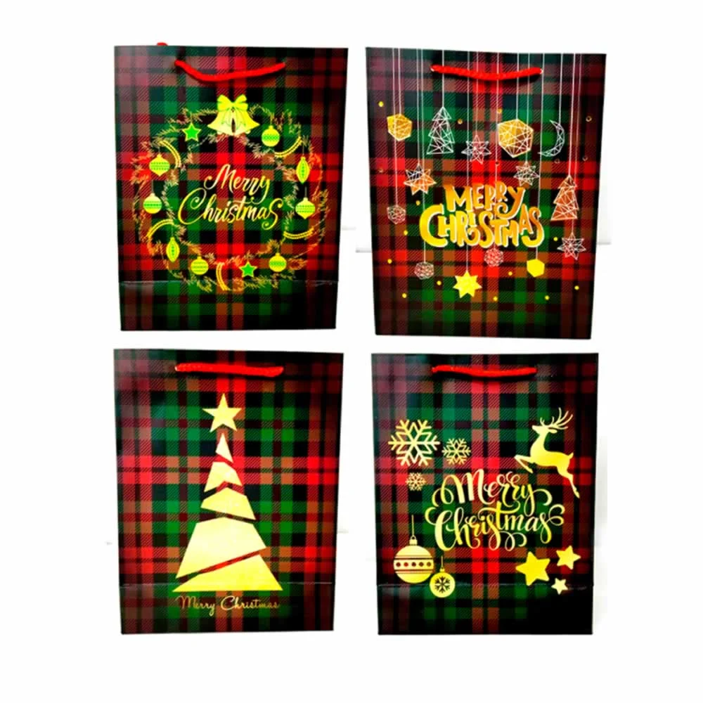 1pza Bolsa navideña de regalo merry christmas con diseño de cuadros zn-0117