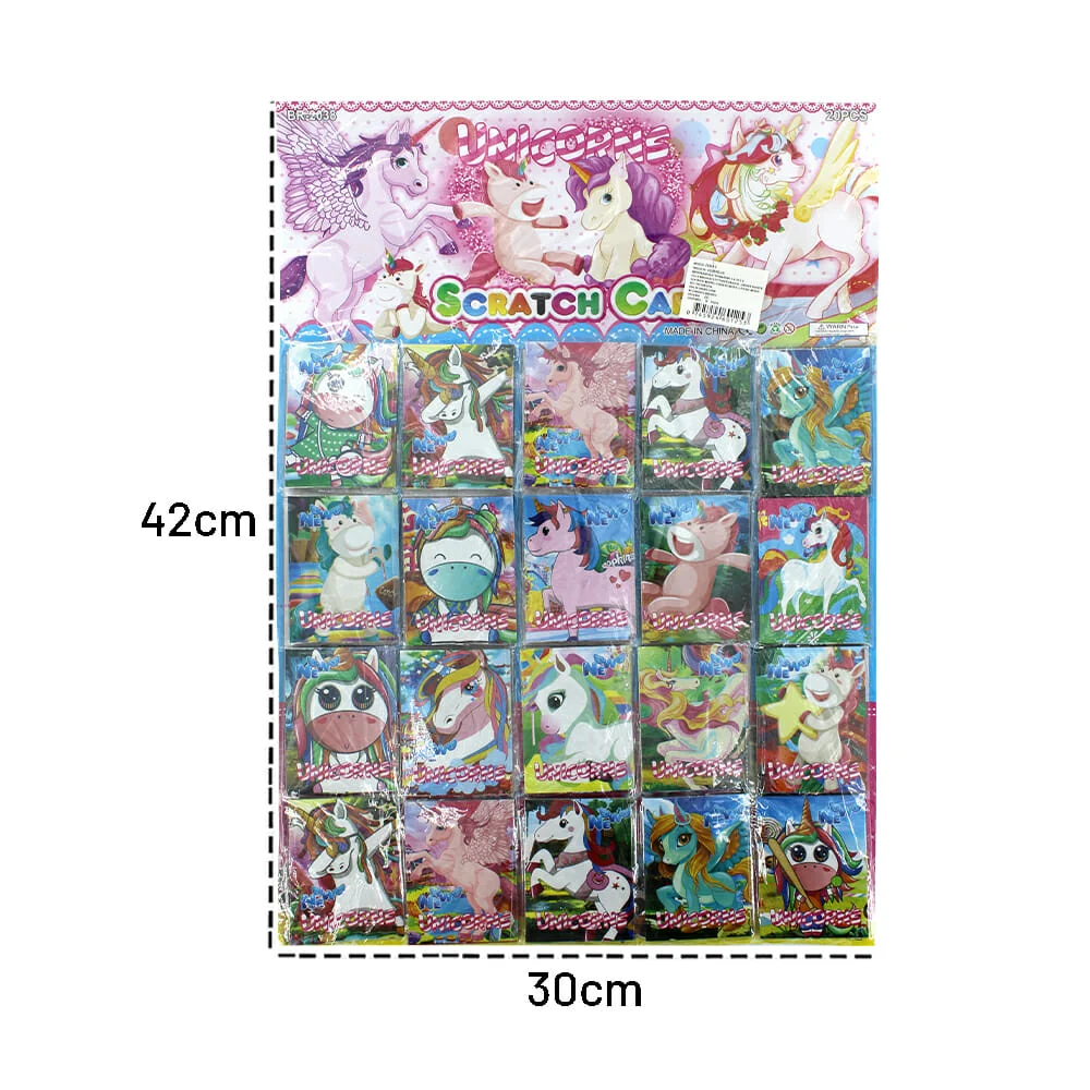 Blíster 20 sobres con tarjetas de rascar mágicas con diseño de unicornio / scratch card zq328-2