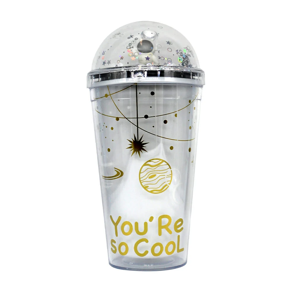 Vaso de acrílico + tapa con diseño de astronauta zv-0008