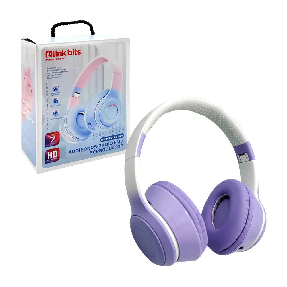 Audífonos bluetooth bicolor con luz rgb lateral, ranura sd - aux / bg-143