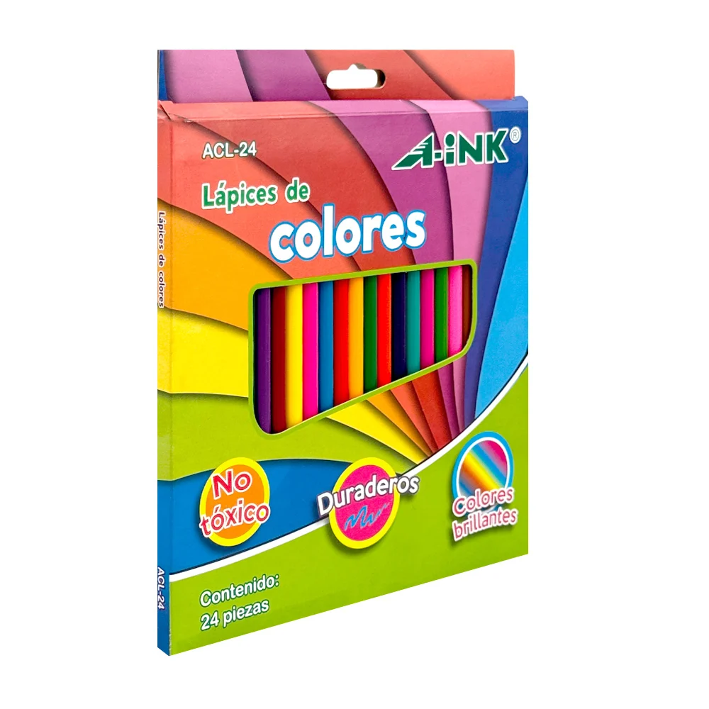 Paquete con 24 lápices alargados de madera para colorear, colores surtidos