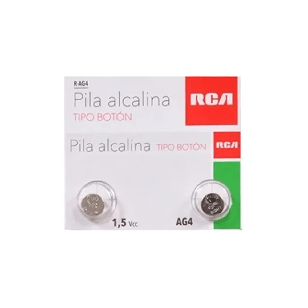 Blíster con 2 pilas baterías rca de litio tipo botón medida ag4, 1.5v / r-ag4